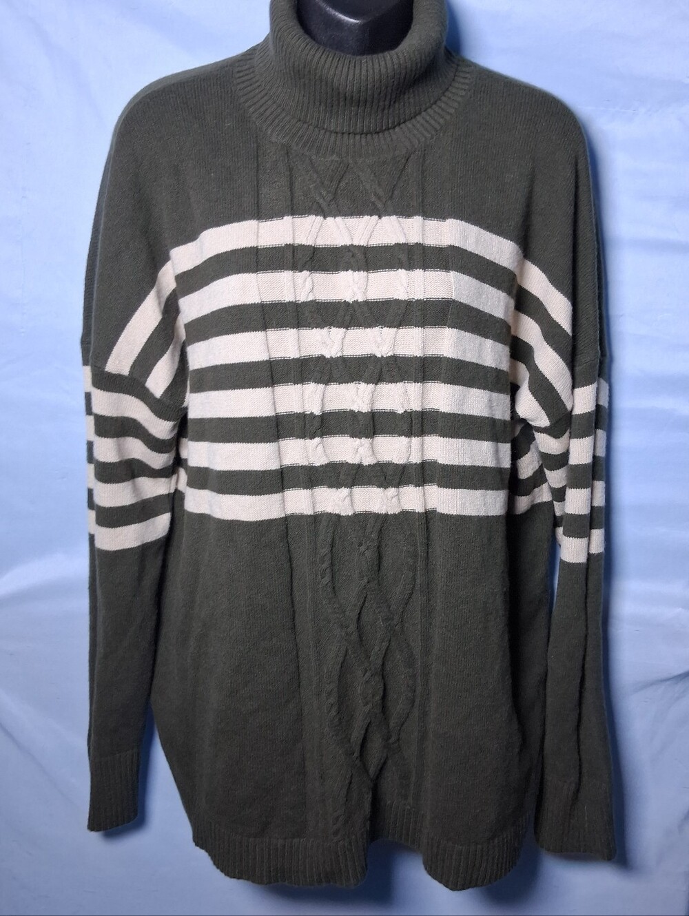 J.Jill Striped Cable-Textured chunky turtleneck Sweater Cabincore Cottagecore